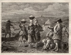 Salt evaporation pond in Brittany - Paludiers and sauniers in Brittany (France), salt marshes - engraving in 