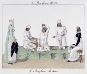Saltimbanks: Indiske sjonglører, knivsvelging - i "" The Good Kind", deb. 1800-tallet av Unknown artist