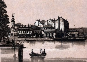 Salzkammergut-regionen, Østerrike: utsikt over kasinoet i Gmunden. i "" Verden illustrerer 168 visninger"" Udatert (slutten av 1800-tallet) av Unknown artist