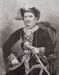 Sayajirao Gaekwad III, 17 år gammel, Maharaja av Baroda-staten, India (gravering) av Unknown artist