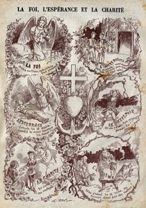 Scenes illustrating Faith, Hope, Charity and their opposite, Incredulite, Desperation and Egoism. Illustration in “” Le Pelerin”” of March 27 av Unknown artist