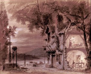 Scenografi av Philippe Chaperon for operaen "" Rigoletto"" av den italienske komponisten Giuseppe Verdi (1813-1901) for forestillingen på Paris Opera av Unknown artist