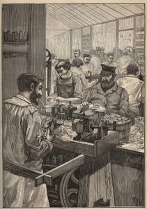 Sea Sequim: produksjon av sjøsequim-rør. Gravering fra 1885 i "" Les arts et metiers illustres"" av Adolphe BITARD. av Unknown artist