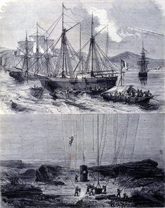 Søk etter skipsvrak fra spanske galjoner i Vigobukta i 1702. 1800-tallet av Unknown artist