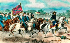 Sesession War: "" General Stuart med konføderert kavaleri i 1862"" Gravering av privatsamlingen fra 1800-tallet av Unknown artist