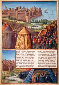 Andre korstog: utsikt over beleiringen av Ascalon i 1153 av Baldwin III (1131-1162). Miniatyrbilde hentet fra "The passas made Outremer by the French against the Turks and other Saracens and Moures Outremarine" av Sebastien Mamerot av Unknown artist