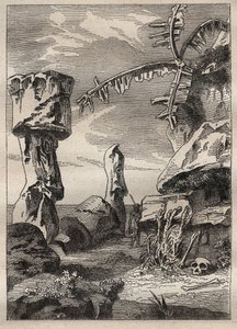 Second voyage (1772-1775) by Captain James Cook (1728-1779): monuments of Easter Island (monumental statues, moai) - illustration taken from “” The Great Mariners of the 18th century”” av Unknown artist