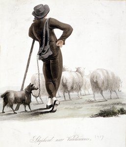 Shepherd nær Valenciennes - akvarell av Unknown artist