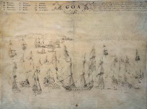 Beleiring av Goa, portugisisk koloni, av den nederlandske flåten mellom 1603 og 1639. Manuskript fra 1600-tallet Paris, B.N. av Unknown artist
