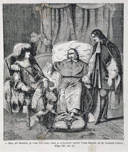Sire, sa Mazarin, "Jeg skylder deg alt: men jeg betaler til Deres Majestet ved å gi ham Colbert." Kardinal Jules Mazarin (Giulio Raimondo Mazzarino eller Mazarino) (1602-1661) presenterer Jean Baptiste (Jean-Baptiste) Colbert (1619-1683) en Louis XIV (1638 av Unknown artist
