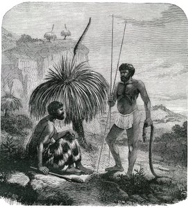 Slangejegere i Australia. Gravering 1868 av Unknown artist