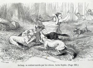 Sophie og ulven - i "The misfortunes of Sophie"" av grevinnen av Ségur, Hachette av Unknown artist