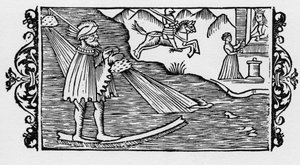 Trollmann som krysser havet ved hjelp av et lotteri - i "History of the Northern Nations" av Olaus Magnus, Roma 1555 av Unknown artist