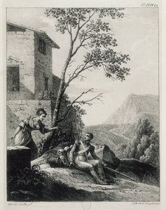 Spansk kvinne advarer en soldat om ankomsten av geriljaen El Empecinado av Unknown artist