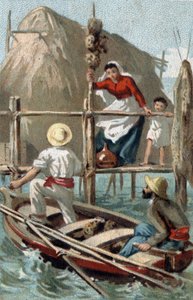 Svampfiskere på Cuba. Kromolitografi på slutten av 1800-tallet. av Unknown artist