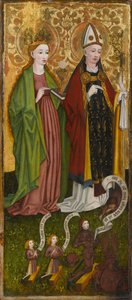 St. Barbara og St. Valentine med Caspar von Laubenberg og hans sønner, ca. 1450 (tempera og olje på panel) av Unknown artist