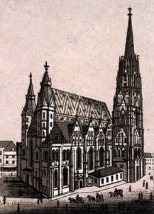 St. Stefans katedral (St. Stefan eller Stephansdom eller St. Stephane eller St. Stephan Kirche) i Wien i Østerrike (Wien) i "Verden illustrerer 168 utsikter" Udatert (slutten av 1800-tallet) av Unknown artist