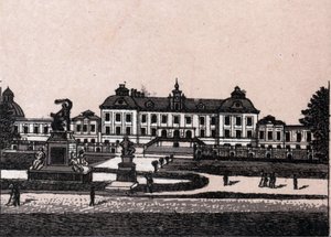 Stockholm, Sverige: utsikt over slottet Drottningholm (Drottningholms slott). i "" Verden illustrerer 168 visninger"" Udatert (slutten av 1800-tallet) av Unknown artist
