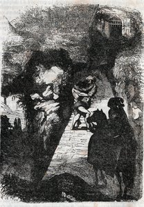 Kamp mellom Roland og Rodomont - gravering av 1851 fra "" Furious Roland"" (Orlando furioso) (1500-tallet) av Ludovico Ariosto, kjent som Ariosta - utgave oversatt fra italiensk av greven av Tressan og utgitt av Gustave Harvard 1851 av Unknown artist