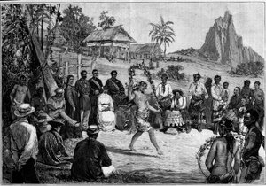 Tahiti: Thai dances in Papeete, before the court of King Pomare V av Unknown artist