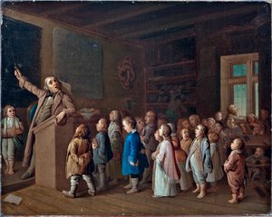 Undervisning på landsbygda, Anonym. Olje på lerret, første halvdel av 1800-tallet., Statens museum for religionshistorie, St. Petersburg av Unknown artist