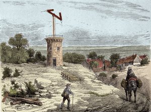 Telegraph: Telegraph of Claude Chappe (1765-1805) rundt 1794 - Gravering av Unknown artist