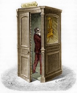 Telefonkiosk i 1888. Gravering i «The Journal of Youth» av Unknown artist