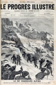 De 30. alpine jegerne gjennomførte en tvangsmarsj på Pelvoux-fjellet i 3400 meters høyde 21.–24. juni 1895 - gravering i «Le Progres illustrious»» fra 1895 av Unknown artist