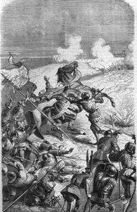 The 75-year-old veteran John Talot was recut to lead an expedition of 3000 men, which debarquated in Guyenne on 17 Oct. 1452. Engraving representing Talbot