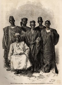 Den afrikanske eskorten til Mage, løytnant-på-skipet, sendte på et oppdrag til Niger. Gravering for å illustrere historien om løytnant Mages reise i Vest-Sudan mellom 1863 og 1866, publisert i "Le tour du monde, nouveau journal des voyages", redigert av E av Unknown artist