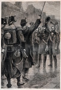 Arrestasjonen av Victor Schoelcher (1804-93) ved Saint Antoine Barricade, 4. desember 1851 - Arrestasjonen av Victor Schoelcher (1804-93) faubourg Saint Antoine 4. desember 1851 - Under opprøret provosert av statskuppet til Louis Bonaparte (futu av Unknown artist