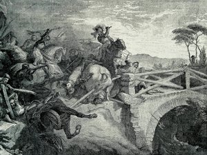 Slaget ved Garigliano (Garellano) mellom franskmennene og spanjolene under den tredje italienske krigen, 29. desember 1503.: Gonzalo Fernandez De Cordoba kalte El Gran Capitan av Unknown artist