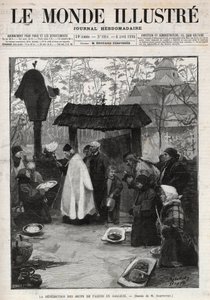 Velsignelsen av påskeegg i Galicia (Lille Russland) - gravering i "The Illustrous World"" fra 1895 av Unknown artist
