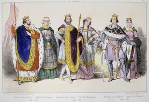 Kapeterne. Fra venstre til høyre: Ludvig VI sier Gros (1081 - 1137), Adelaide eller Alix av Savoy (? -1154), Ludvig VII sier den yngre (1120 - 1180), Alix av Champagne (1140-1206), Filip II sier Augustus (1165-1223) og Isabella av Hainaut (1170-1190). av Unknown artist