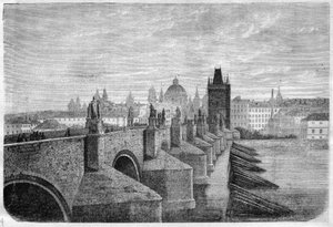 Karlsbroen i Praha - Gravering i "" The Illustrous Journal"" av Unknown artist