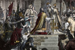 The Coronation of Charlemagne - Coronation of Charlemagne (742 - 814) i 800 av pave Leon III av Unknown artist