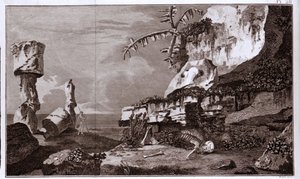 Påskeøya (Rapa Nui) i Polynesia etter "Viaggi del Capitano Cook", gravering fra 1800-tallet. av Unknown artist
