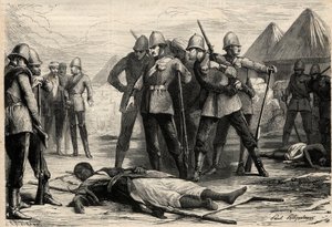 Keiseren (negus) av Etiopia Theodoros II (Tewodros) døde 13. april 1868 etter at engelskmennene hadde tatt Magdala til fange, hvor negus hadde trukket seg tilbake. Gravering i "" L