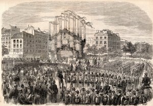 The Fetes at Paris, Entry of the Army of Italy into Paris, Triumphal Arch at the Place de la Bastille, representing the Front of Milan Cathedral - Return of the troops after the Risorgimento, Paris av Unknown artist