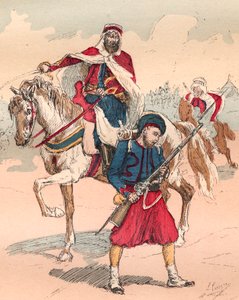 Den franske Armee under regjeringen til Louis Philippe fra 1830 til 1848 - Zouave og Spahi - Gravering fra 1882 i "" Histoire de dix ans: 1830-1840""" Louis-Blanc (1811-1882) av Unknown artist