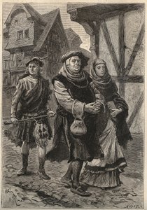 The Gartier (The Glover) accompanying his daughter to the church - 19th century illustration for the historical novel “The Pretty Girl of Perth or Valentine