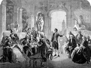 Den tyske poeten Johann Wolfgang Goethe ved hoffet til markgreve Frederic av Baden. Gravering etter maleriet av Federico Pecht. av Unknown artist
