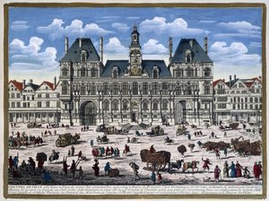 Hôtel de Ville de Paris og torget på 1500-tallet - gravering av Unknown artist