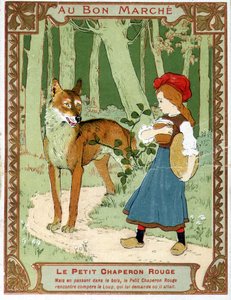 Den lille rødhetten møter ulven - Bon Marché-reklamemerket av Unknown artist