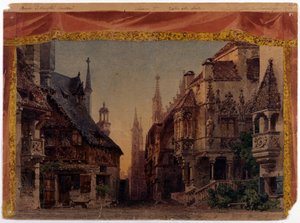 Meistersinger von Nurnberg (Les Meistersinger de Nuremberg), WWV 96, opera av Richard Wagner laget i 1868. Scenografi av Ferrario for La Scala i Milano av Unknown artist
