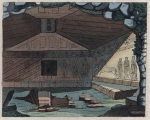 Necropolis of Tarquinia - gravering fra "" skikker og tradisjoner til alle folkeslag i universet. Det vil si historien om regjeringen, lovene, militsen, om religionen til alle nasjoner fra de fjerneste tider til i dag "1856 av Unknown artist