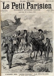«No Work»-hæren i USA på vei til Washington. I april fant streik i Pennsylvania og Ohio sted, og en hær av arbeidsløse menn ledet av Jacob Coxey marsjerte til Washington for å kreve arbeid. Gravering i "" Le Parisien"" av Unknown artist