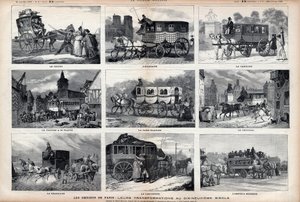 The Omnibus of Paris: deres transformasjoner på 1800-tallet: gjøken - den skotske - den Carolina - bilen har 60 seter - den hvite damen - trycicle - Bearnaise - den parisiske - den moderne omnibus av Unknown artist