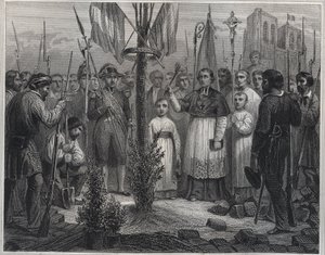 Plantasjen til et frihetstre under revolusjonen (Liberty pole) - Plantation of a Liberty Tree (poppel) i Frankrike under den franske revolusjonen - Gravering i «Les Fastes Populaires, ou Histoire des acts heroiques du peuple et de son influence av Unknown artist