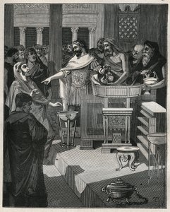Den romerske keiseren Caligula (12-41) i en brocanter i Romersk Gallia. Gravering fra 1885 i "" Les arts et metiers illustres"" av Adolphe BITARD. av Unknown artist